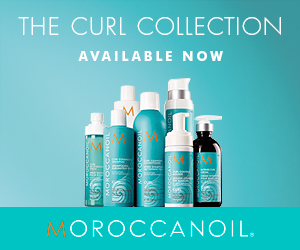 Moroccanoil products displayed against teal background